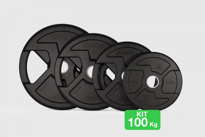 Black Rubber X-Grips Olympic Plates Set - 100 Kg.