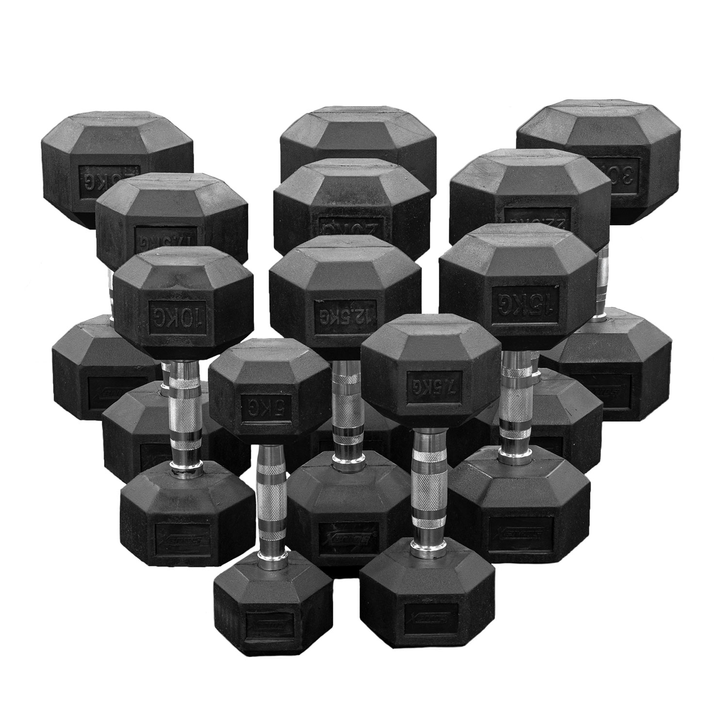 Pares de mancuernas hexagonales de goma, 100 libras, color negro (F1DB2,  100 libras)